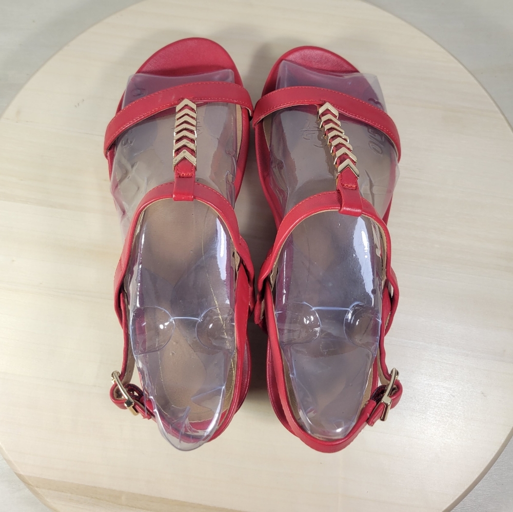 Vionic Port Cali Red Demi Wedge Open Toe Strappy Sandal Womens size 6.5 W - Picture 5 of 10